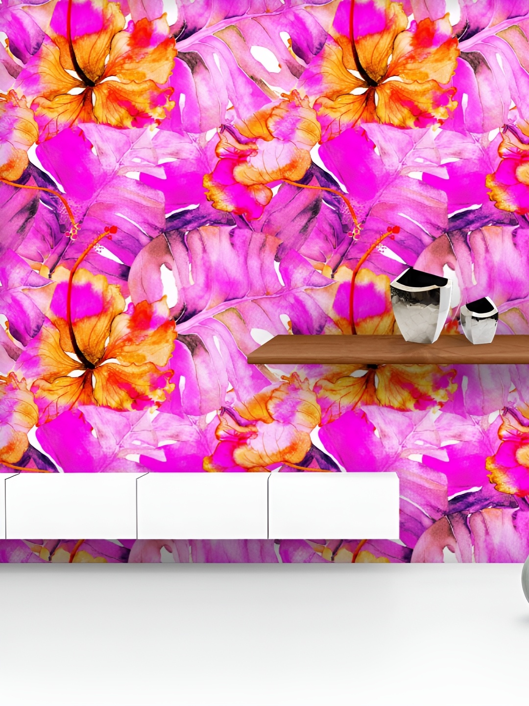 

ArtzFolio Printed UV-Resistant Anti-Bacterial Tropic Flowers And Monstera Leaves Peel & Stick Wallpaper, Multi