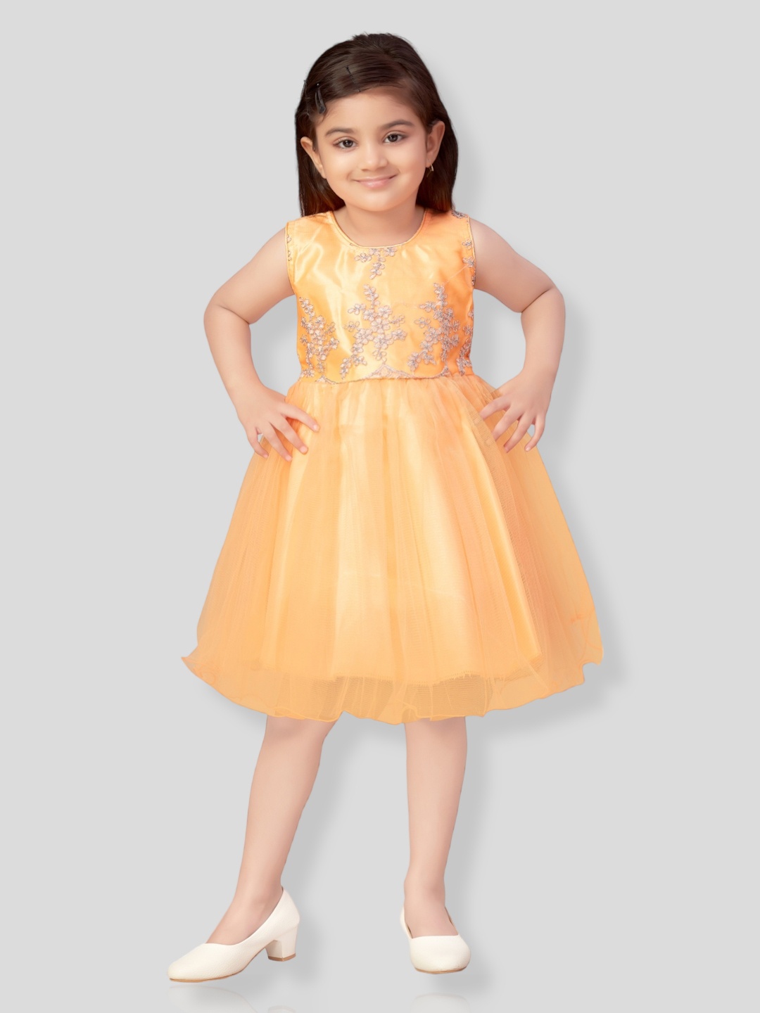 

BAESD Girls Embroidered Net Fit & Flare Dress, Orange