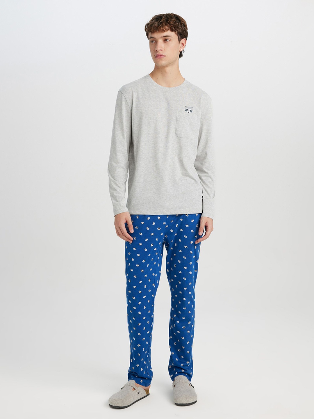 

DeFacto Round Neck Long Sleeves T-Shirt With Pyjama, Grey