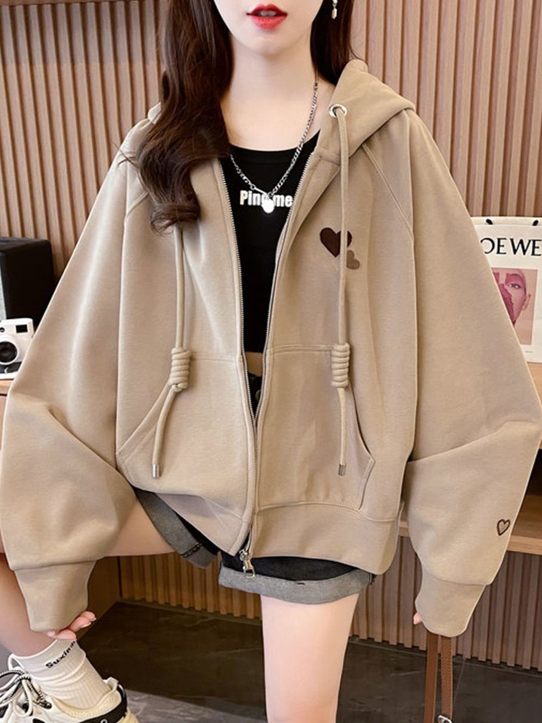 

JC Mode Women Hooded Sweatshirt, Khaki