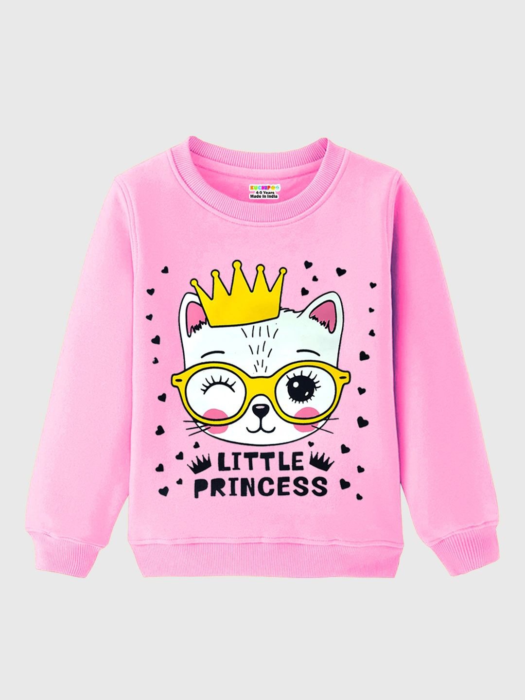 

KUCHIPOO Girls Round Neck Printed Sweatshirt, Pink
