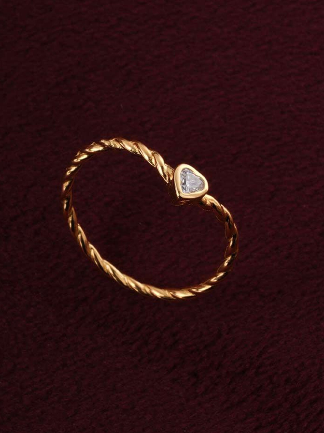

PALMONAS Anti Tarnish Gold-Plated Stainless Steel CZ Studded Heart Shaped Finger Ring