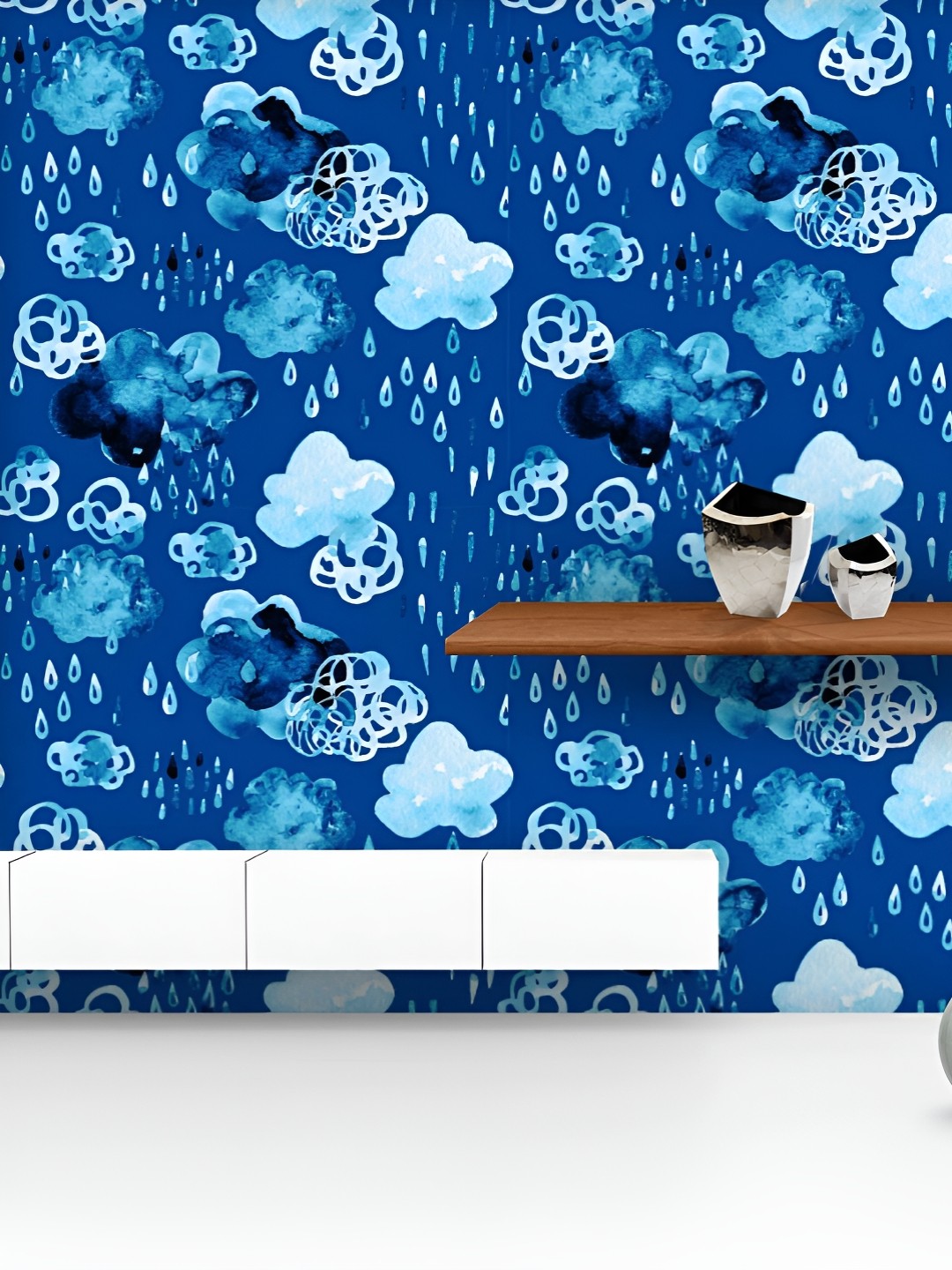 

ArtzFolio Printed UV-Resistant Anti-Bacterial Watercolor Clouds With Raindrops Peel & Stick Wallpaper, Multi