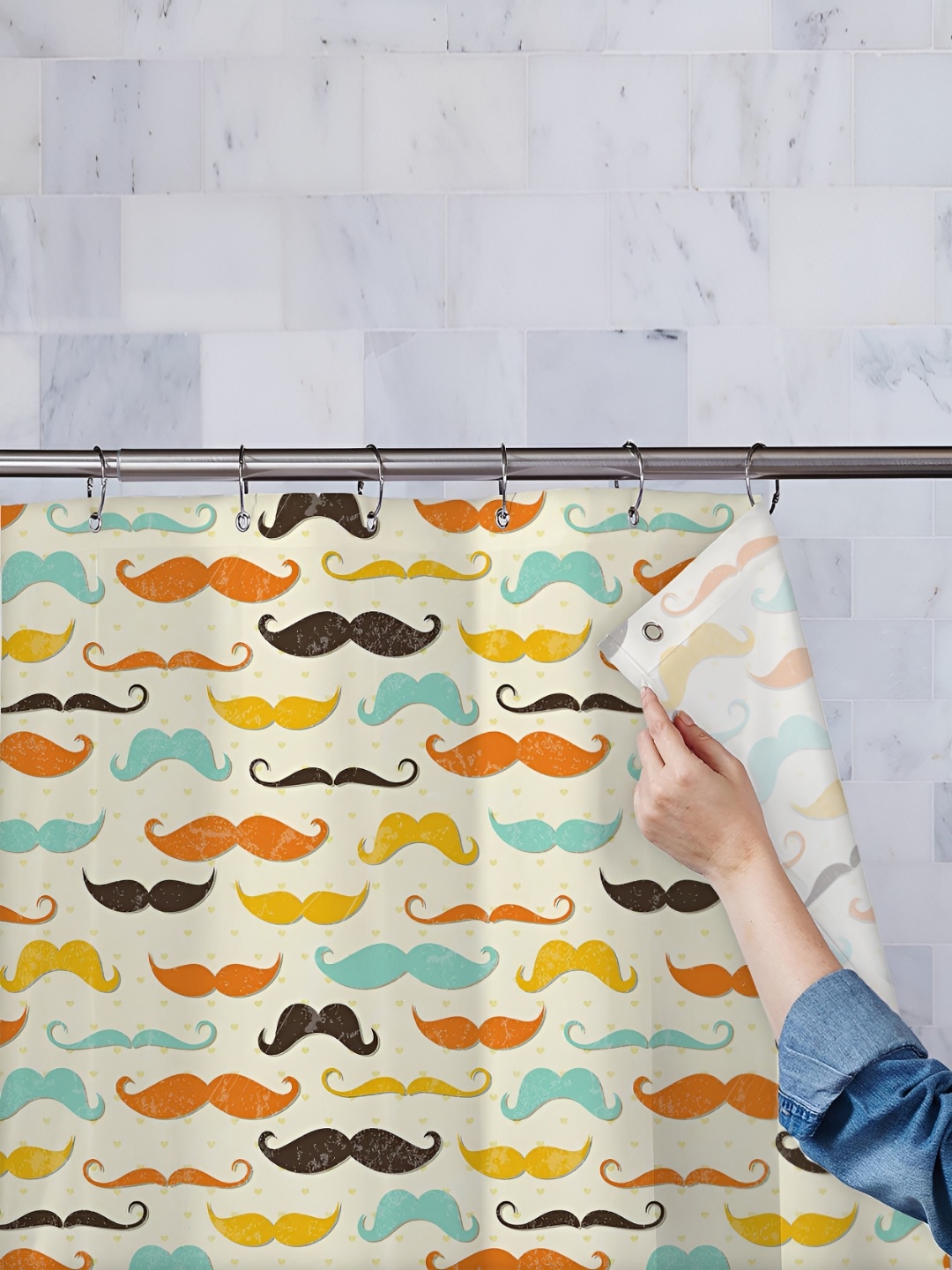 

ArtzFolio Cream Colored & Blue Printed Water Proof Shower Curtain