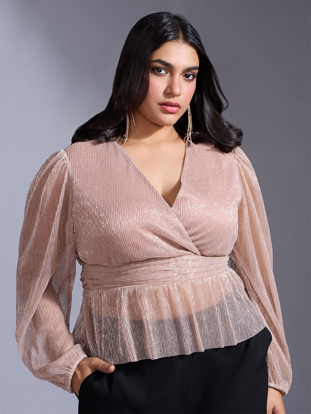 

20Dresses Women Plus Size Shimmered Wrap Top, Rose gold