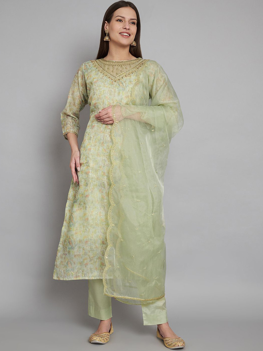 

all about you Women Floral Embroidered Regular Thread Work Kurta with Trousers & With Dupatta, Green