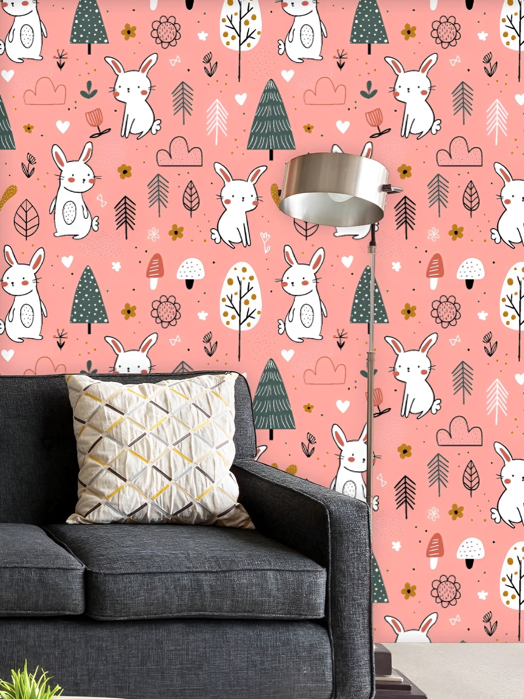 

ArtzFolio Printed UV-Resistant Anti-Bacterial White Bunnies In Forest Peel & Stick Wallpaper, Multi