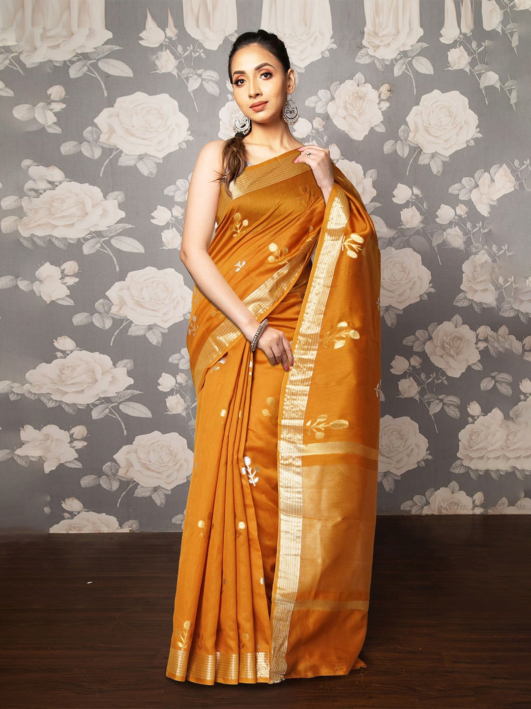 

Unnati Silks Floral Woven Design Handloom Uppada Saree, Mustard