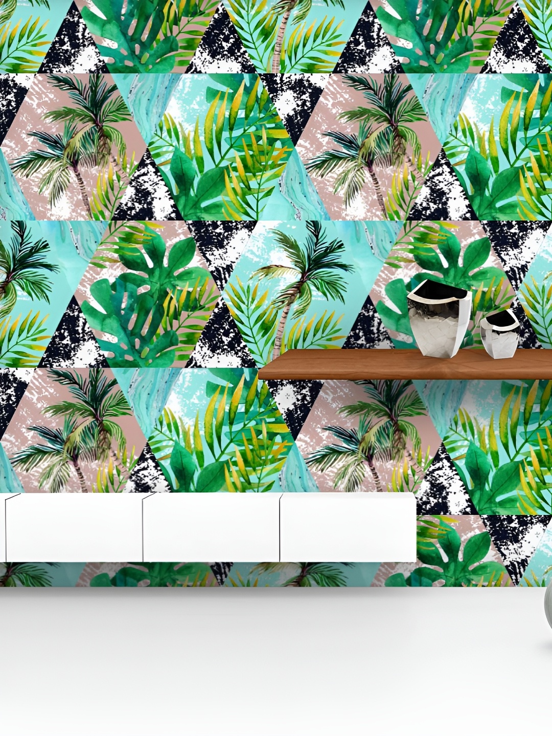 

ArtzFolio Printed UV-Resistant Anti-Bacterial Watercolor Tropical Leaves And Palm Trees Peel & Stick Wallpaper, Multi