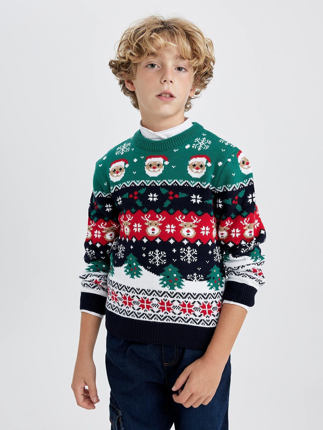 

DeFacto Boys Printed Pullover Sweater, Green