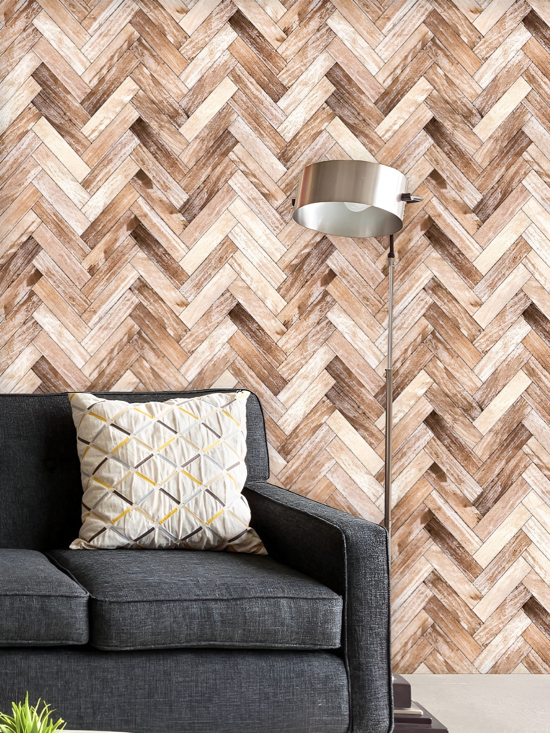 

ArtzFolio Printed UV-Resistant Anti-Bacterial Parquet Herringbone Bleached Oak Peel & Stick Wallpaper, Multi