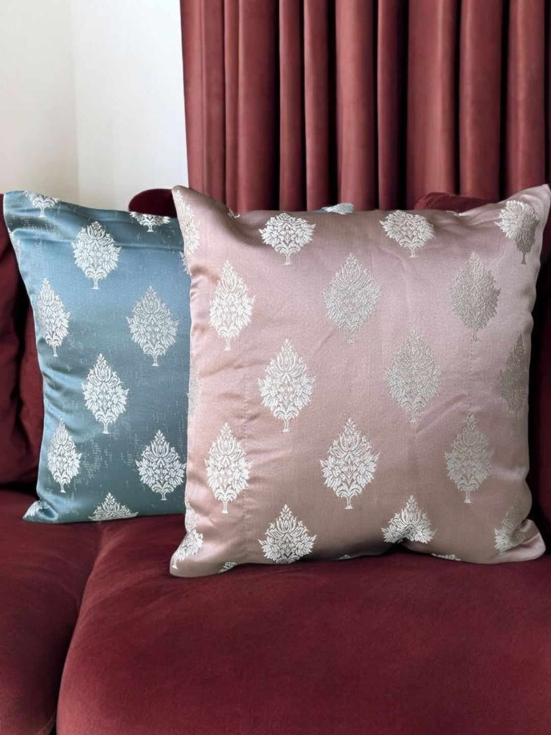 

PLAYFUL STITCHES Beige & Green Set of 4 Ethnic Motifs Square Cushion Covers
