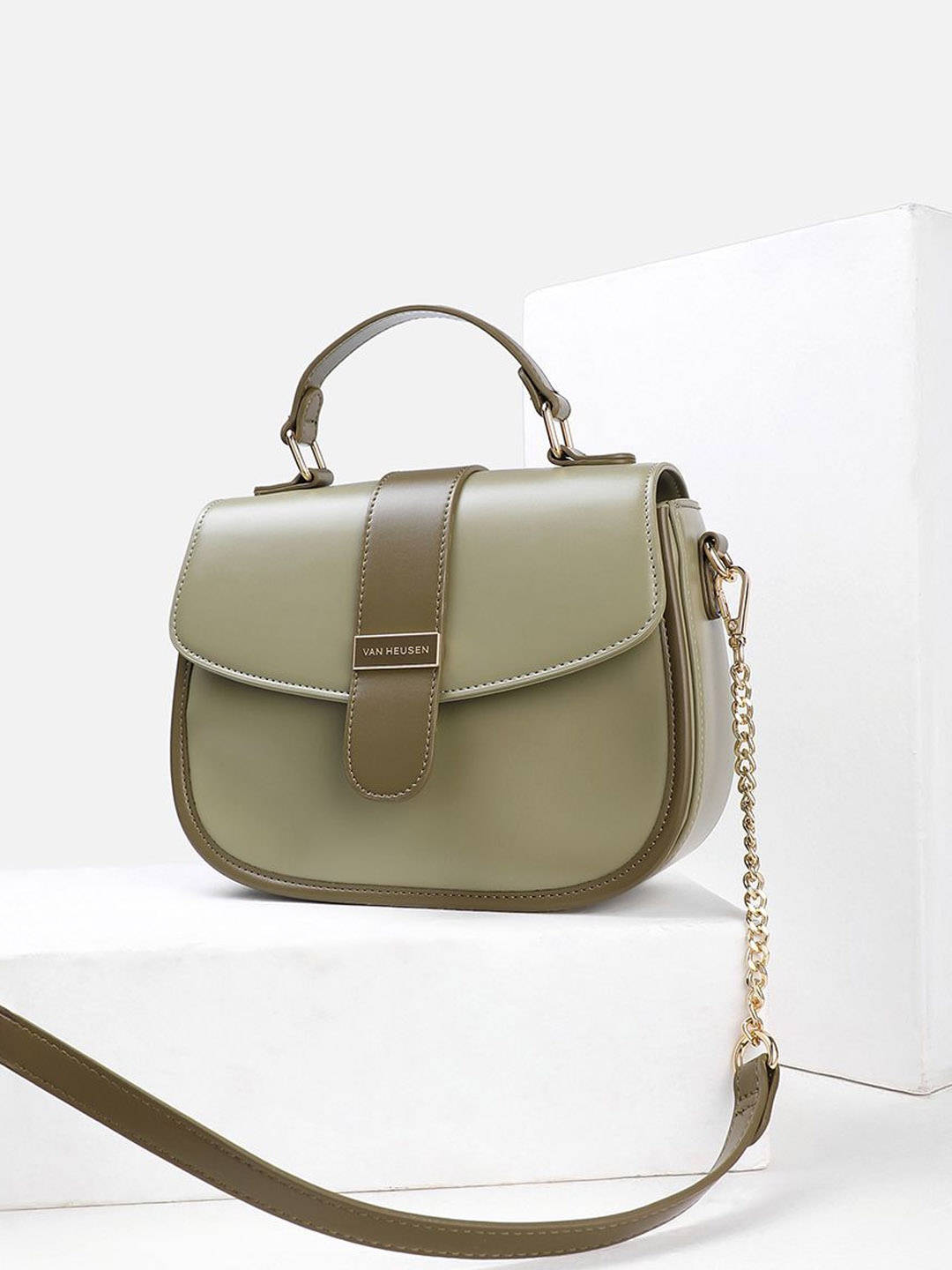 

Van Heusen Woman PU Structured Sling Bag, Olive