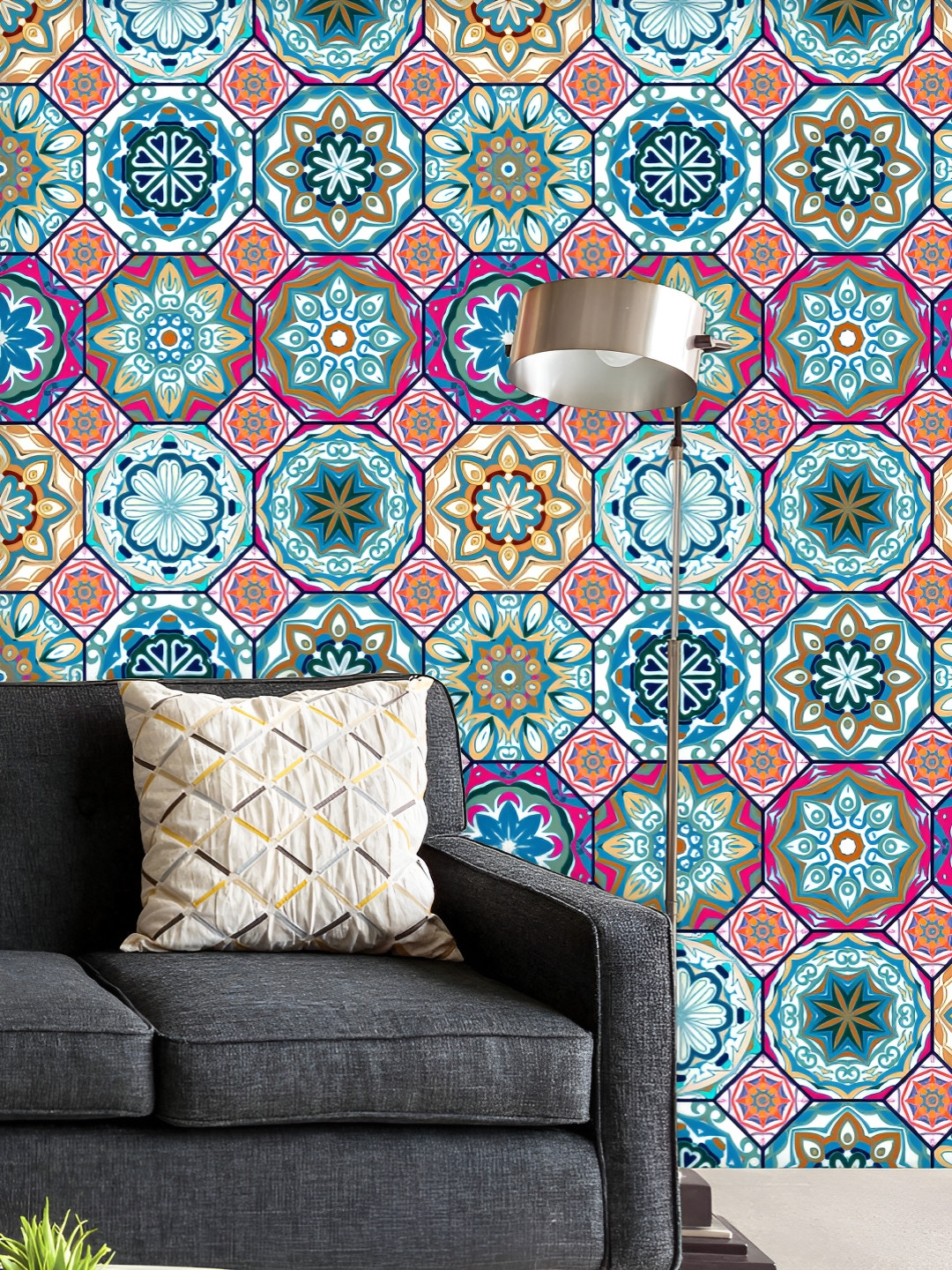 

ArtzFolio Printed UV-Resistant Anti-Bacterial Floral Moroccan Mediterranean Style Peel & Stick Wallpaper, Multi