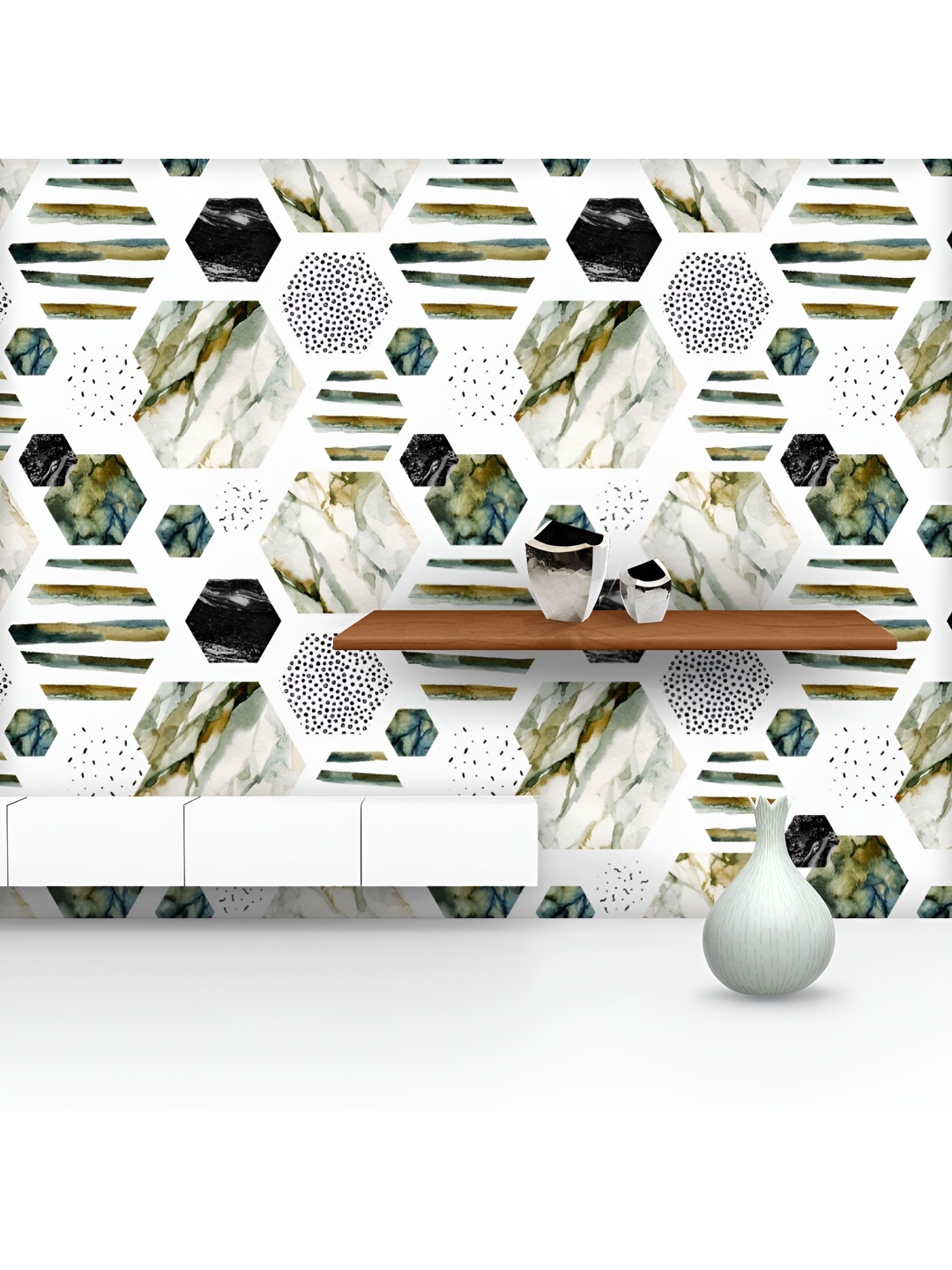 

ArtzFolio Printed UV-Resistant Anti-Bacterial Colorful Hexagons Peel & Stick Wallpaper, Multi