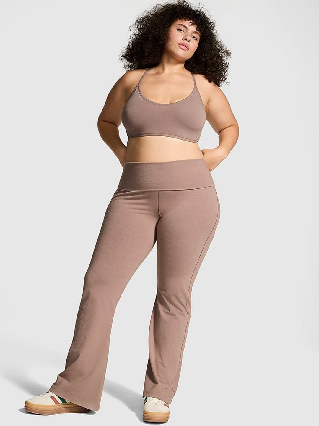

Victoria's Secret Women PINK Foldover Ankle Length Flare Tights, Brown