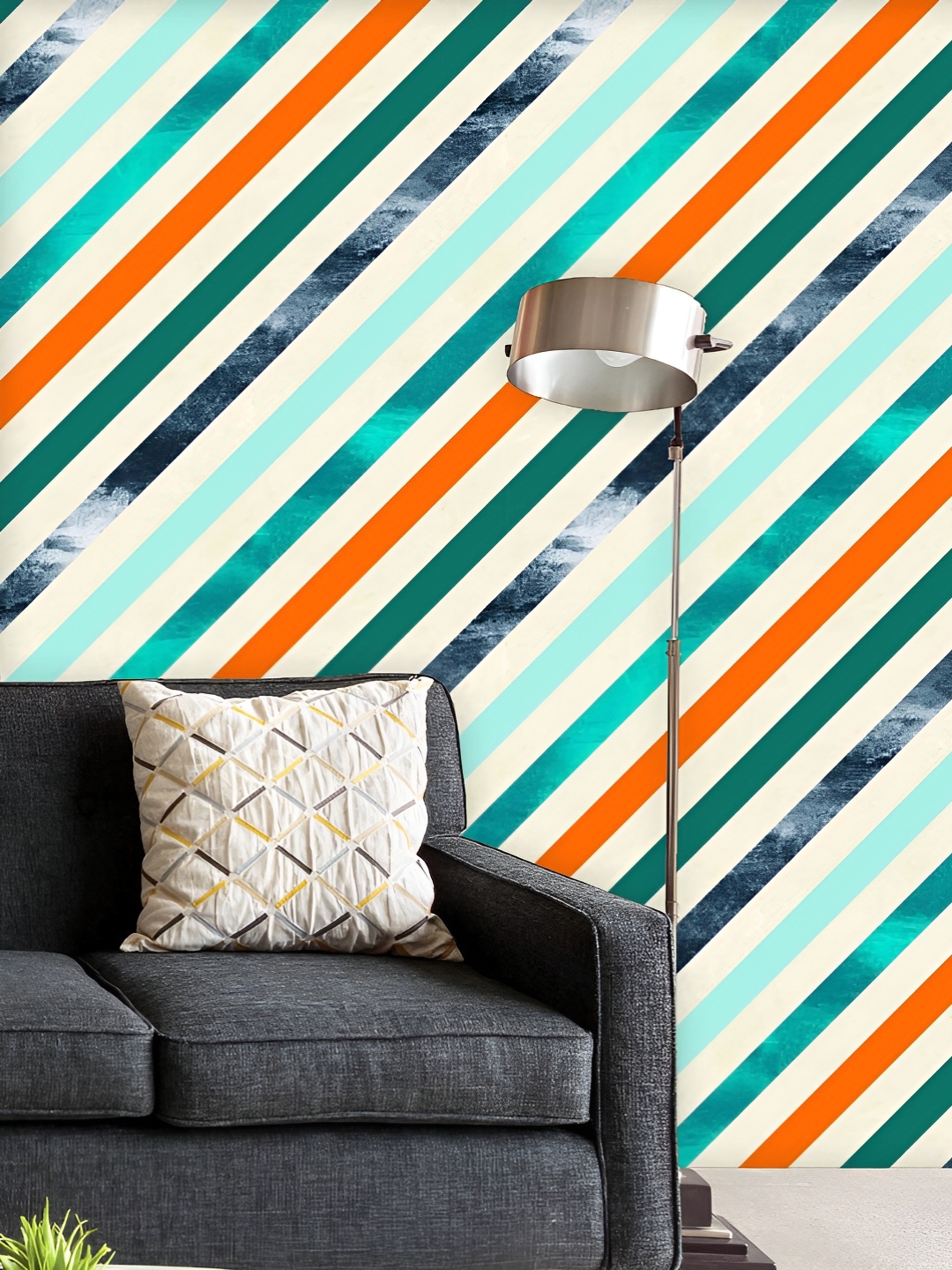 

ArtzFolio Printed UV-Resistant Anti-Bacterial Colorful Diagonal Lines Peel & Stick Wallpaper, Multi