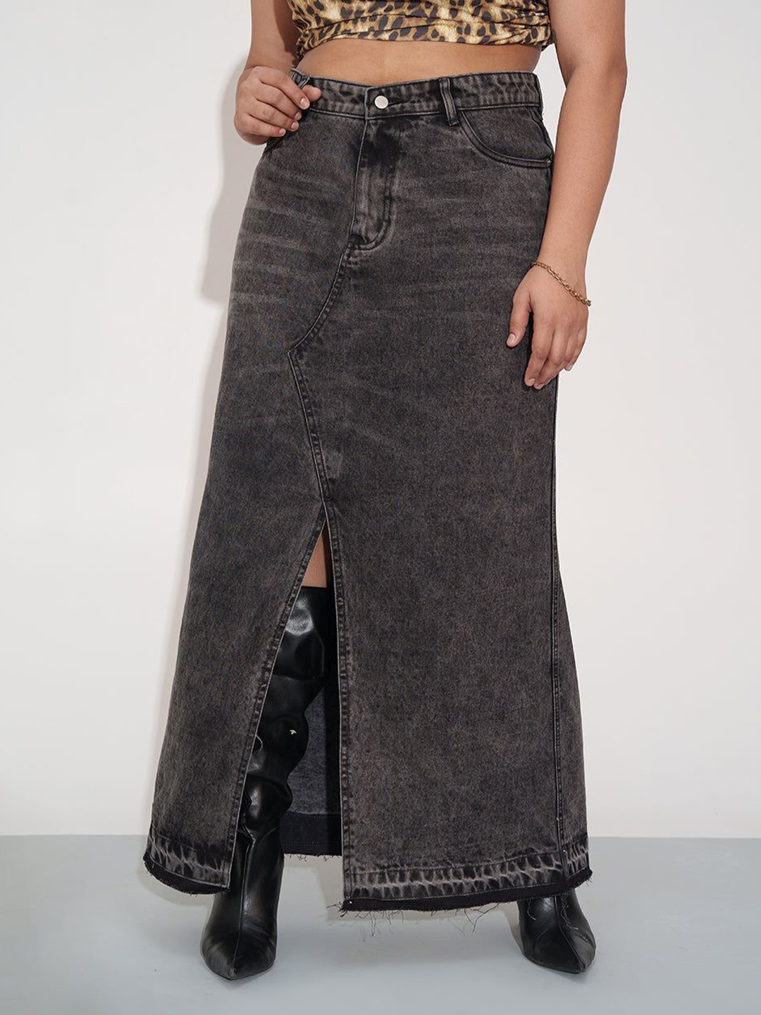 

FREAKINS Women Straight Pure Cotton Front Slit Maxi Skirts, Black