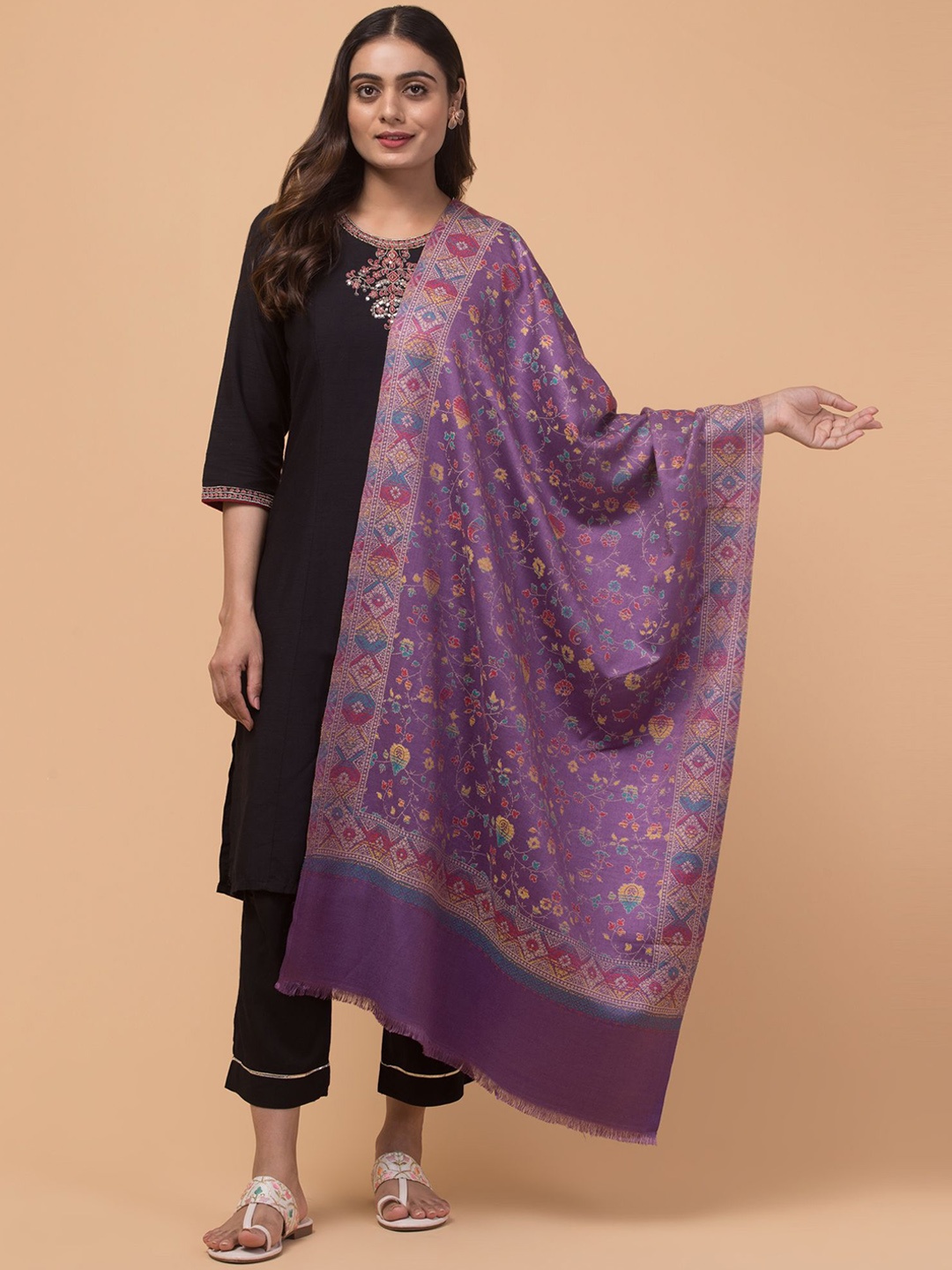 

Tweedle Floral Woven Design Acrylic Shawl, Purple