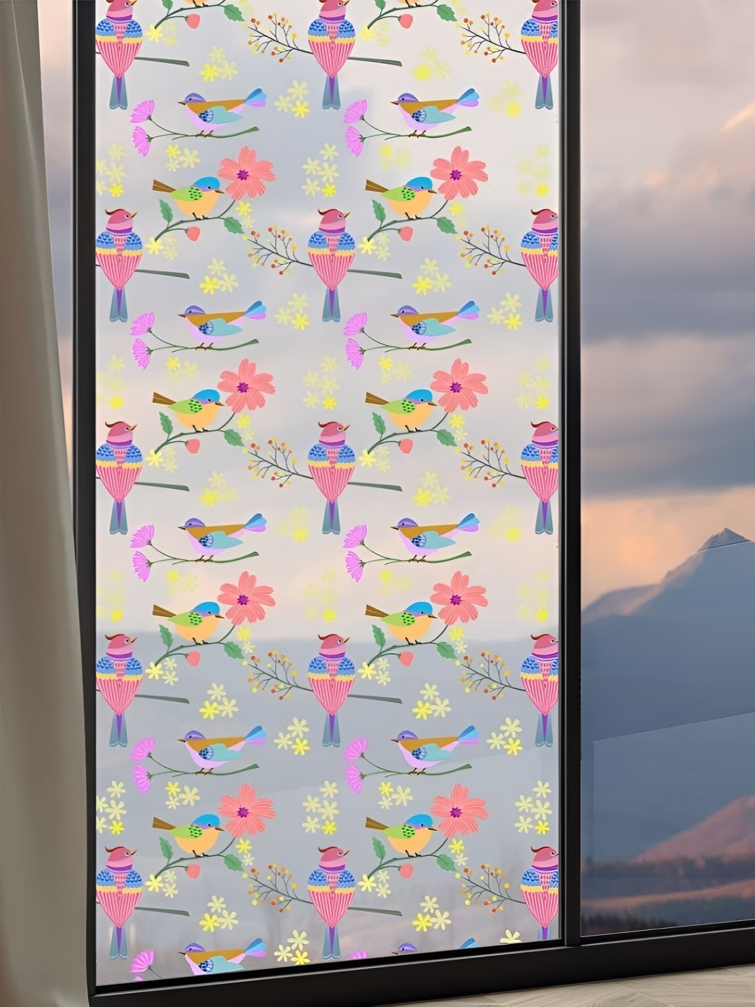 

CVANU Pink & Yellow Floral Printed Self-Adhesive Waterproof Window Decals & Sticker