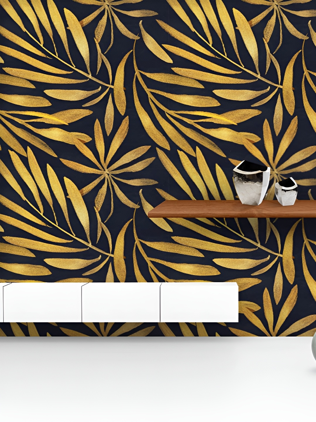 

ArtzFolio Printed UV-Resistant Anti-Bacterial Golden Leaves Peel & Stick Wallpaper, Multi