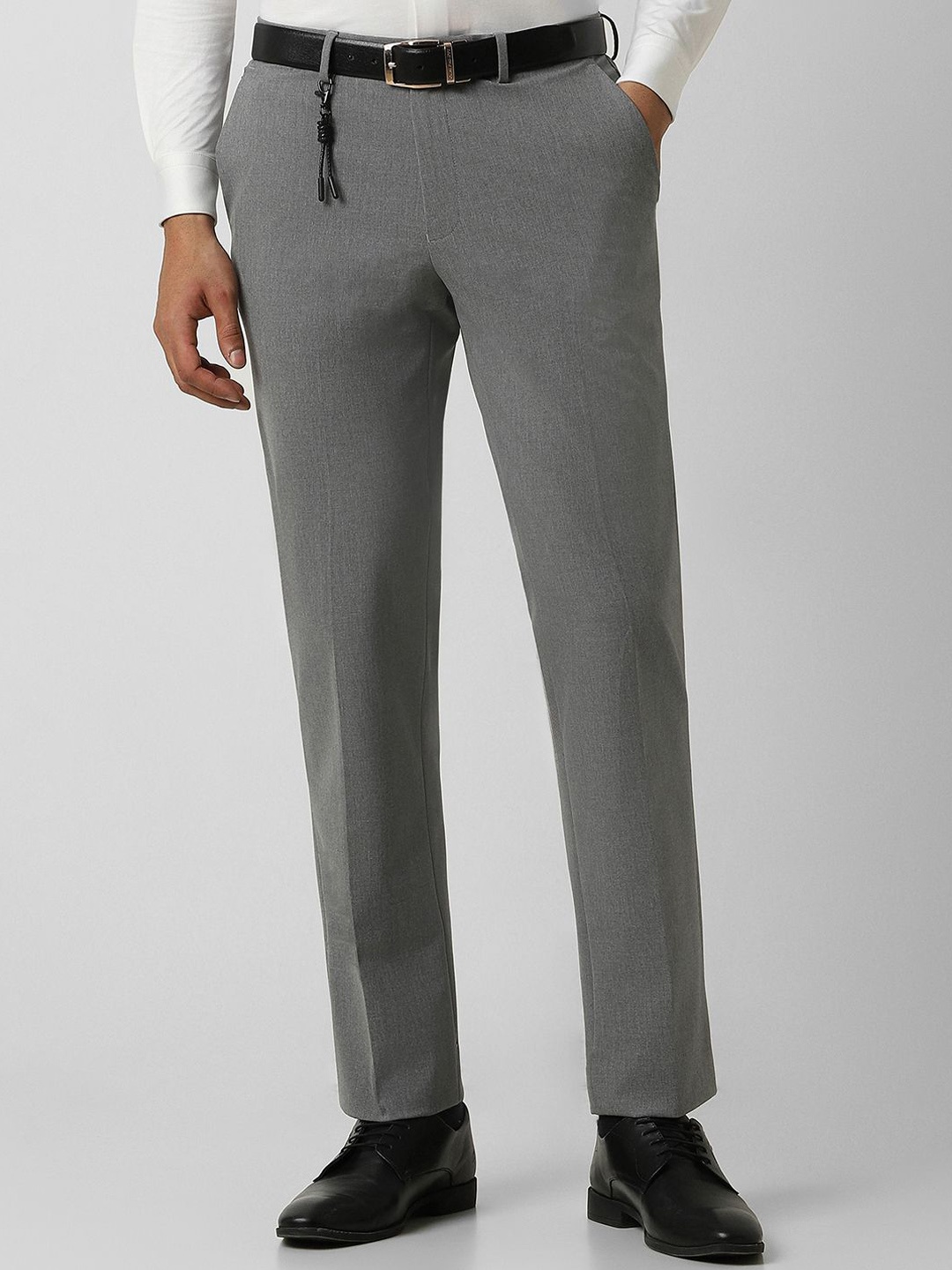 

V Dot Men Mid-Rise Slim Fit Trousers, Grey