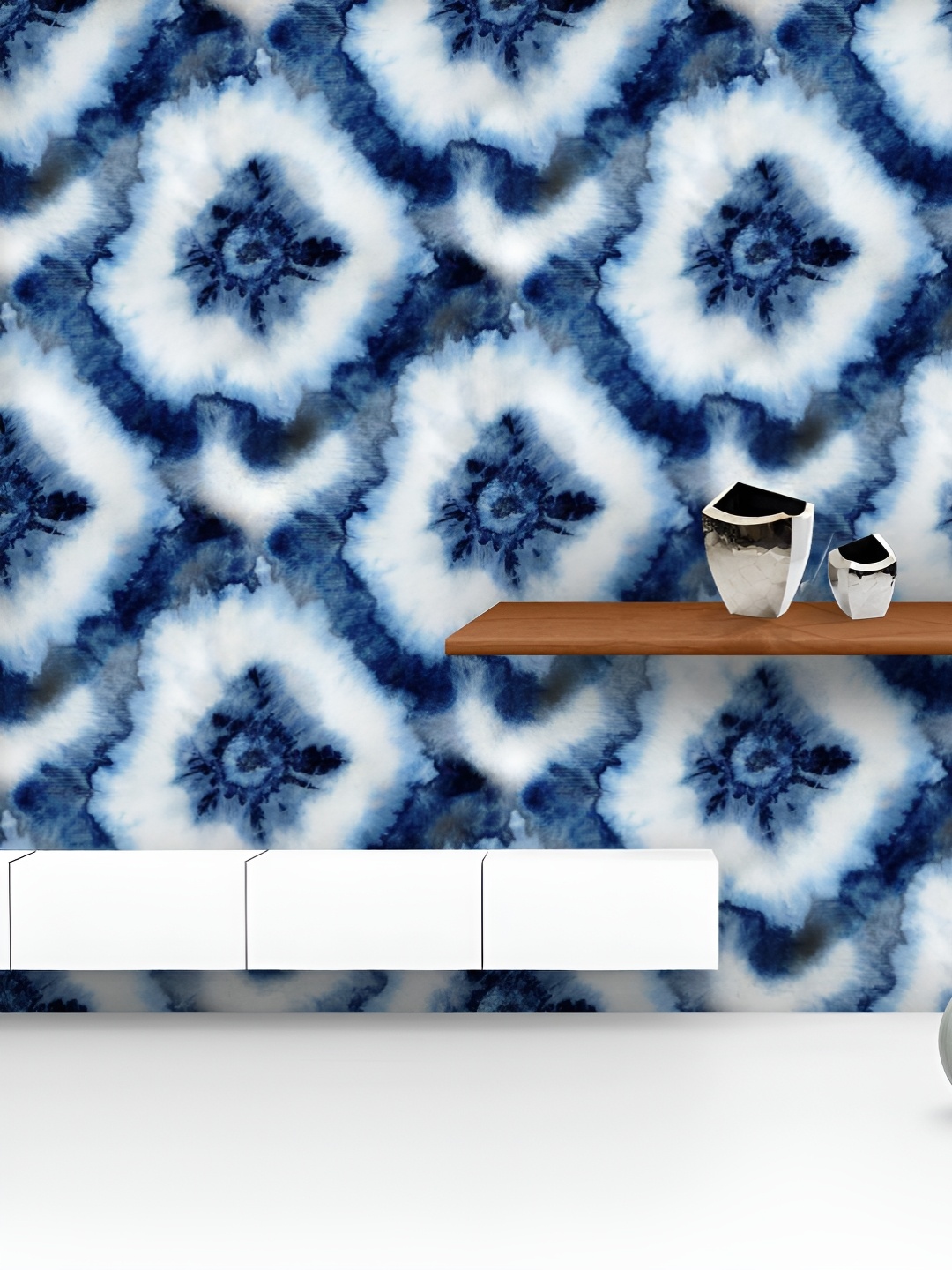 

ArtzFolio Printed UV-Resistant Anti-Bacterial Shibori Indigo Batik Peel & Stick Wallpaper, Multi