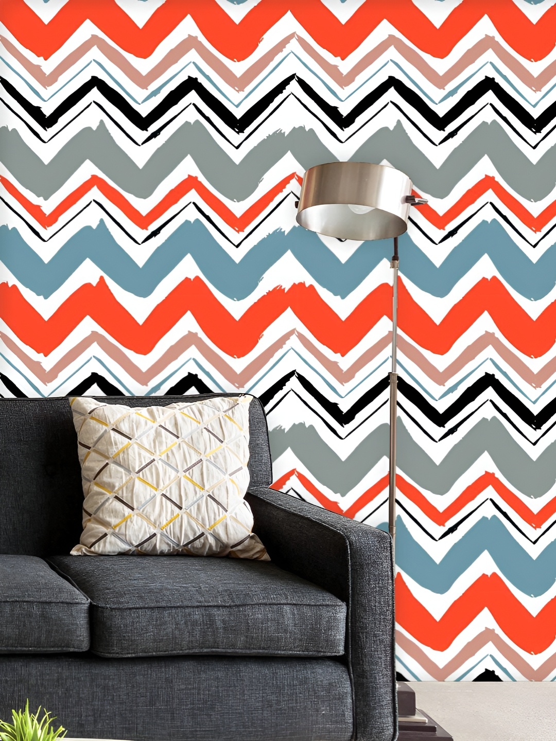 

ArtzFolio Printed UV-Resistant Anti-Bacterial Abstract Minimalistic Zig Zag Peel & Stick Wallpaper, Multi