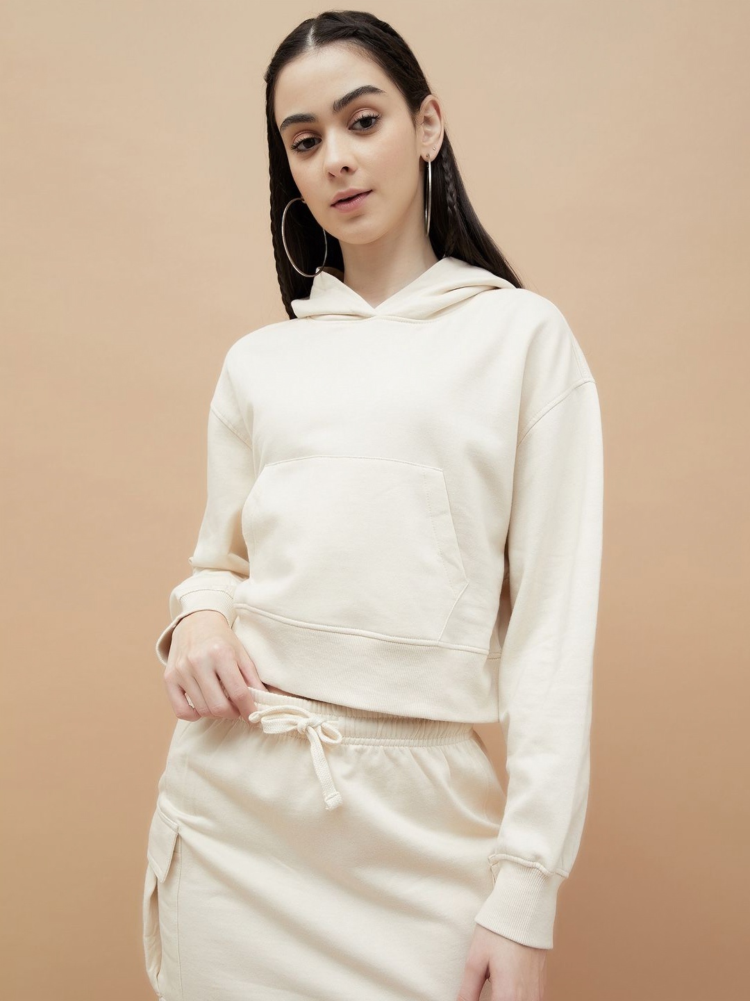 

Ginger by Lifestyle Women Hooded Pockets T-shirt, Off white