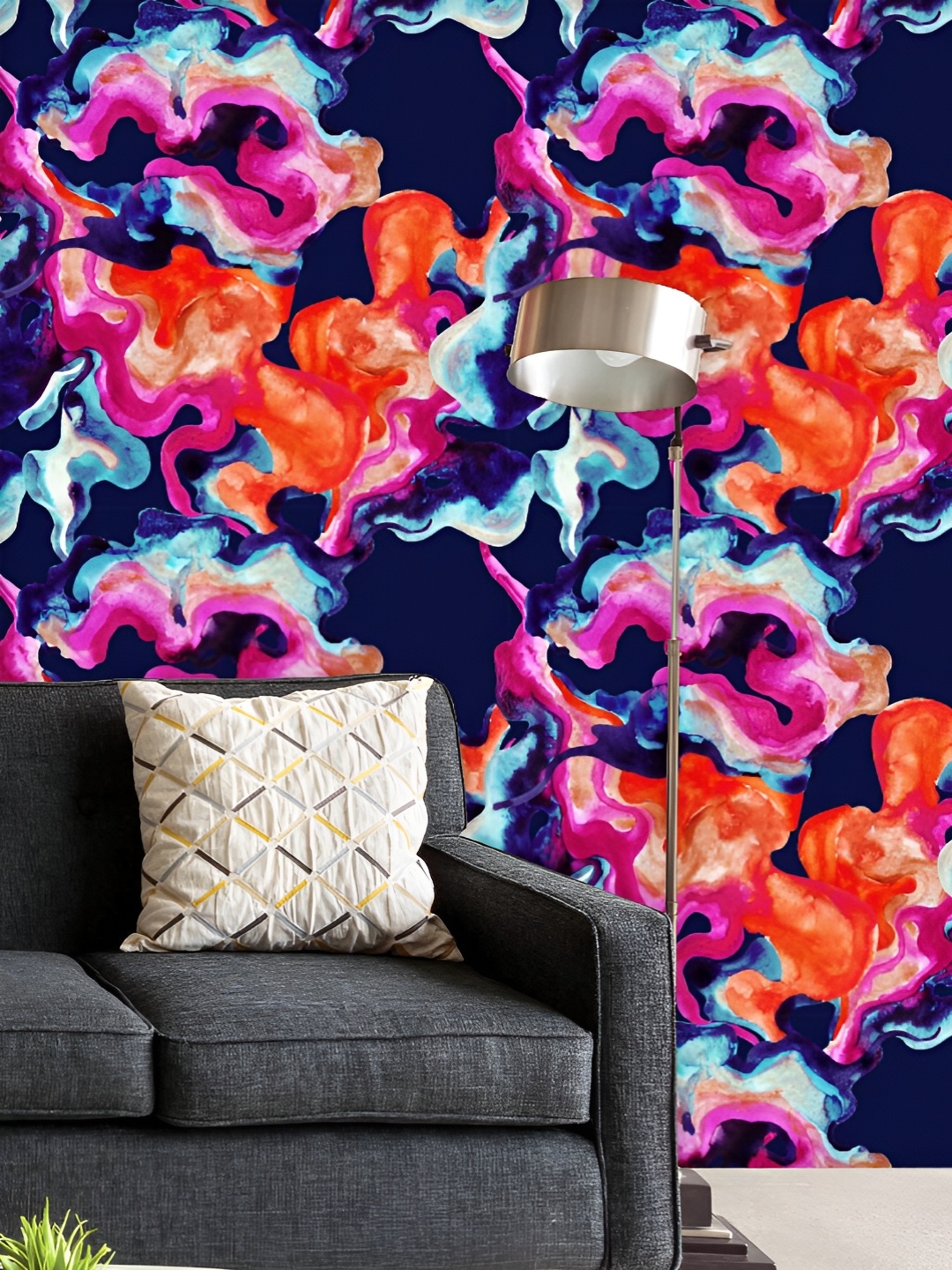 

ArtzFolio Printed UV-Resistant Anti-Bacterial Colorful Neon Waves Peel & Stick Wallpaper, Blue