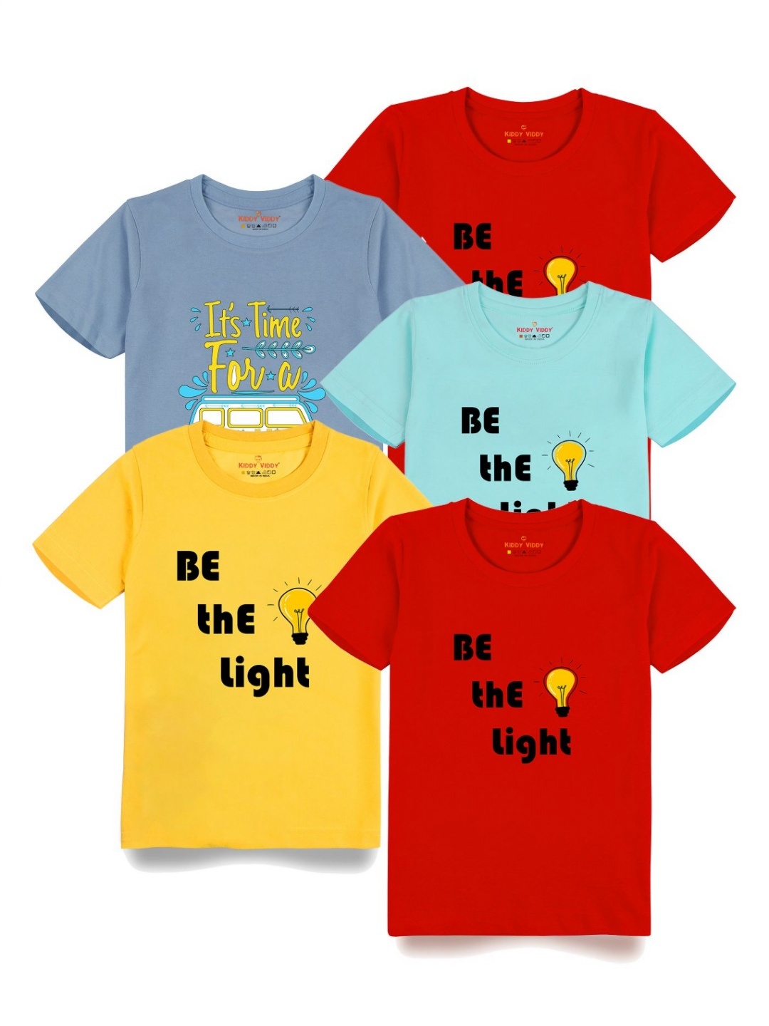 

Kiddy Viddy Boys Pack Of 5 Typography Printed Round Neck Cotton T-shirts, Yellow