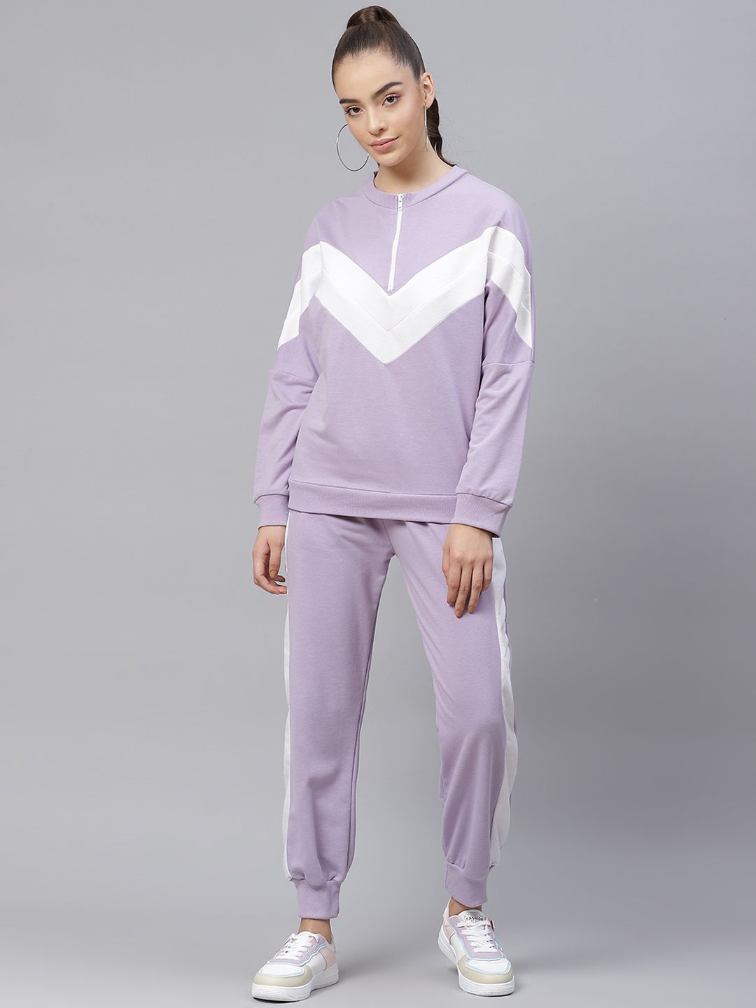 

Laabha Women Colorblocked Round Neck Tracksuit, Lavender