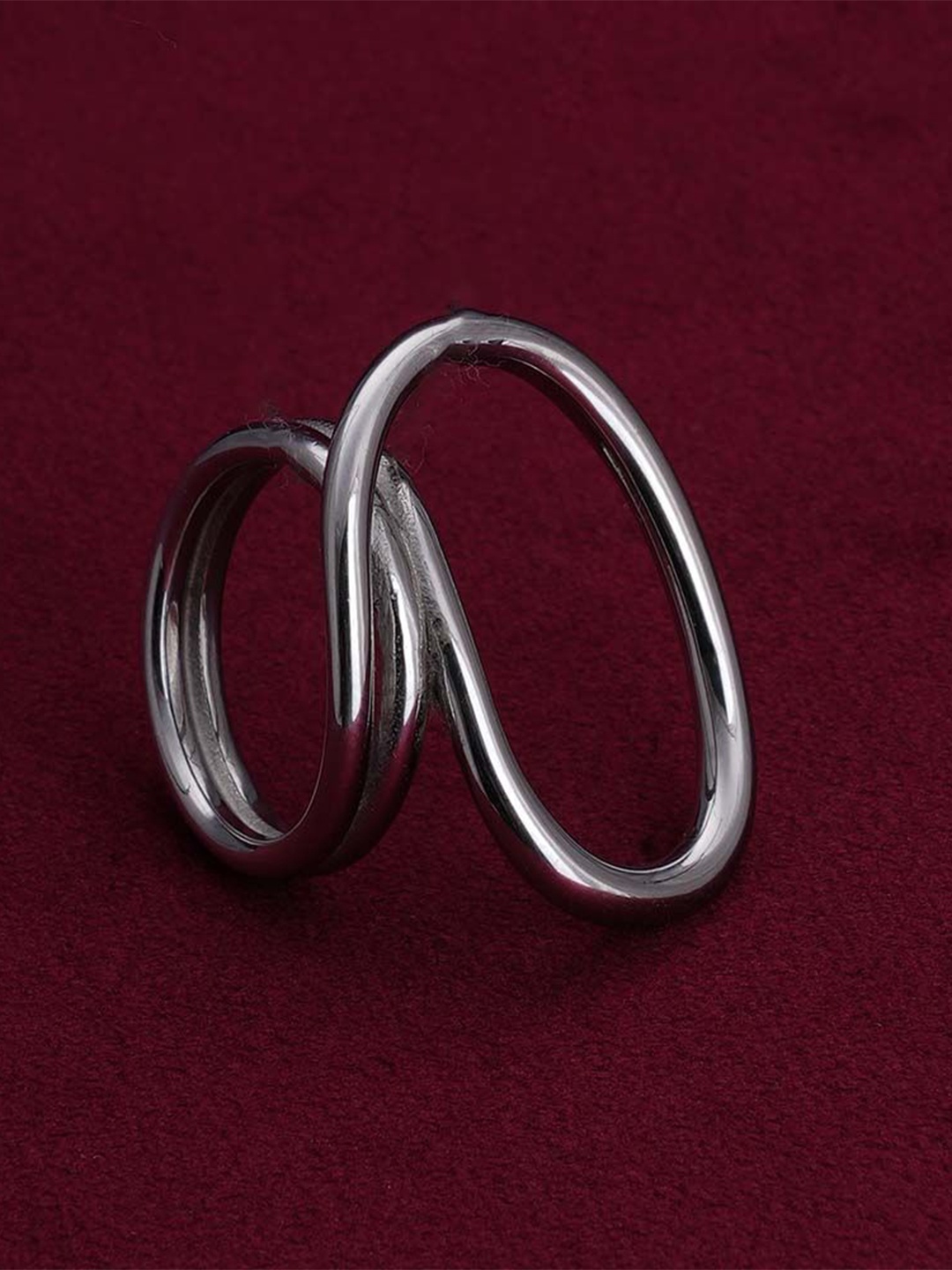 

PALMONAS Anti Tarnish Silver-Plated Stainless Steel Irregular Adjustable Finger Ring