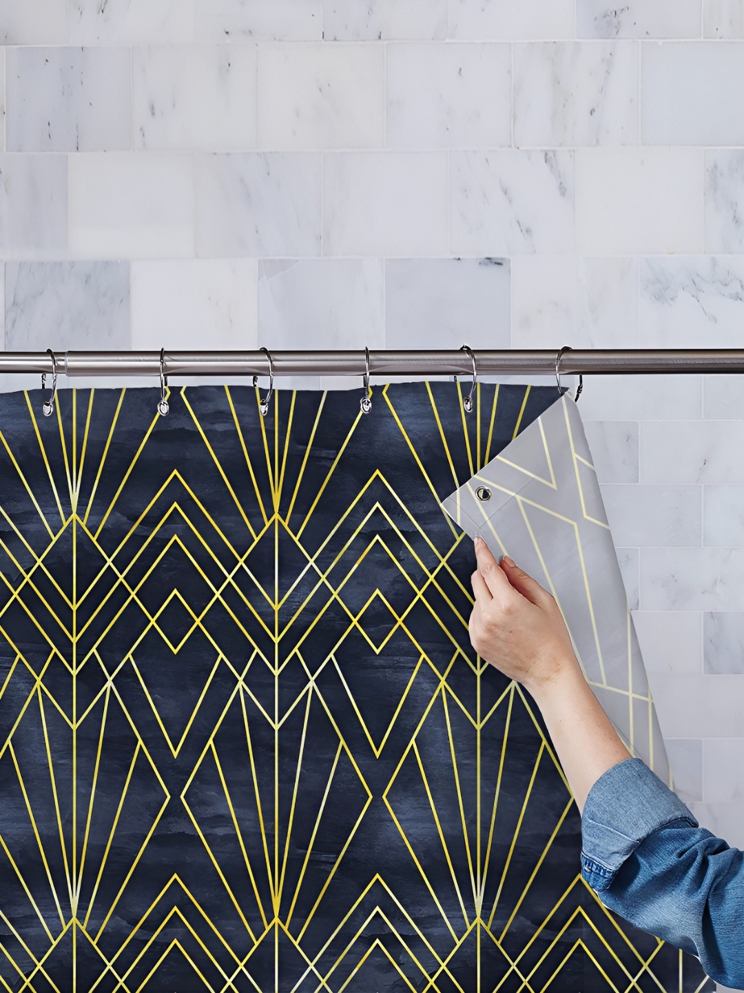 

ArtzFolio Black & Yellow Printed Waterproof Shower Curtain