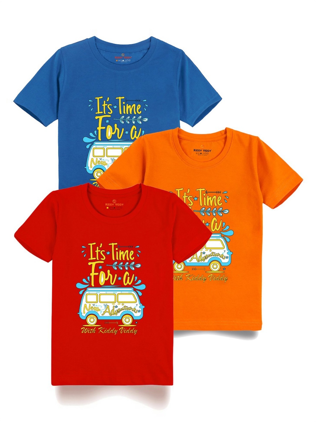 

Kiddy Viddy Boys Pack Of 3 Typography Printed Round Neck Cotton T-shirts, Orange
