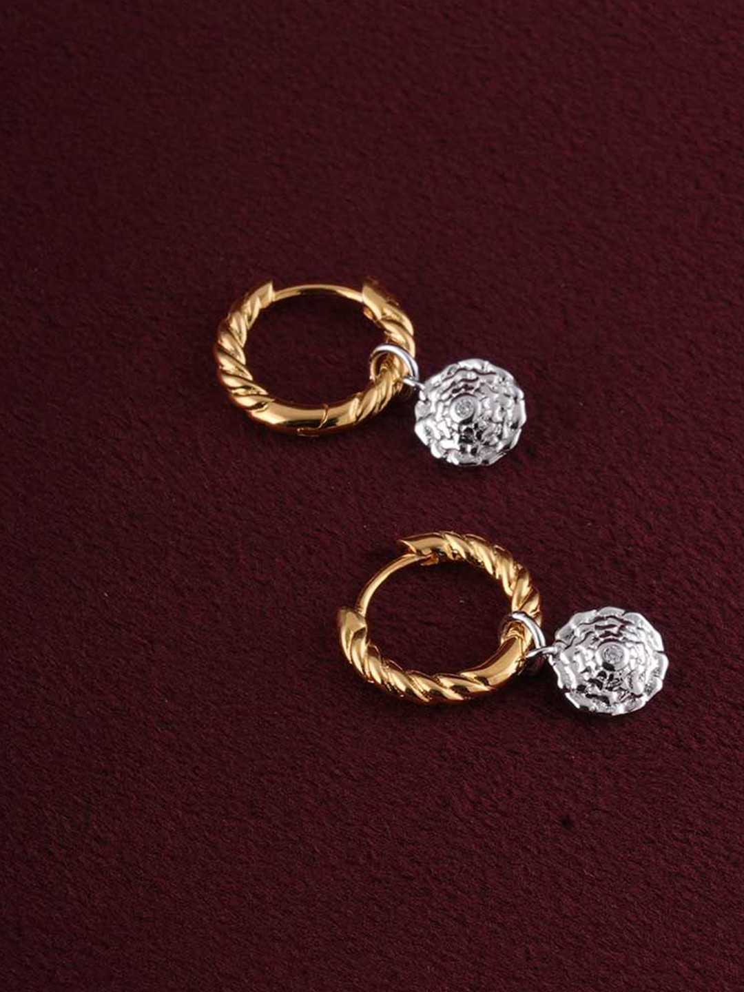 

PALMONAS Gold-Plated Stainless Steel Anti-Tarnish CZ-Studded Floral Glow Hoop Earrings
