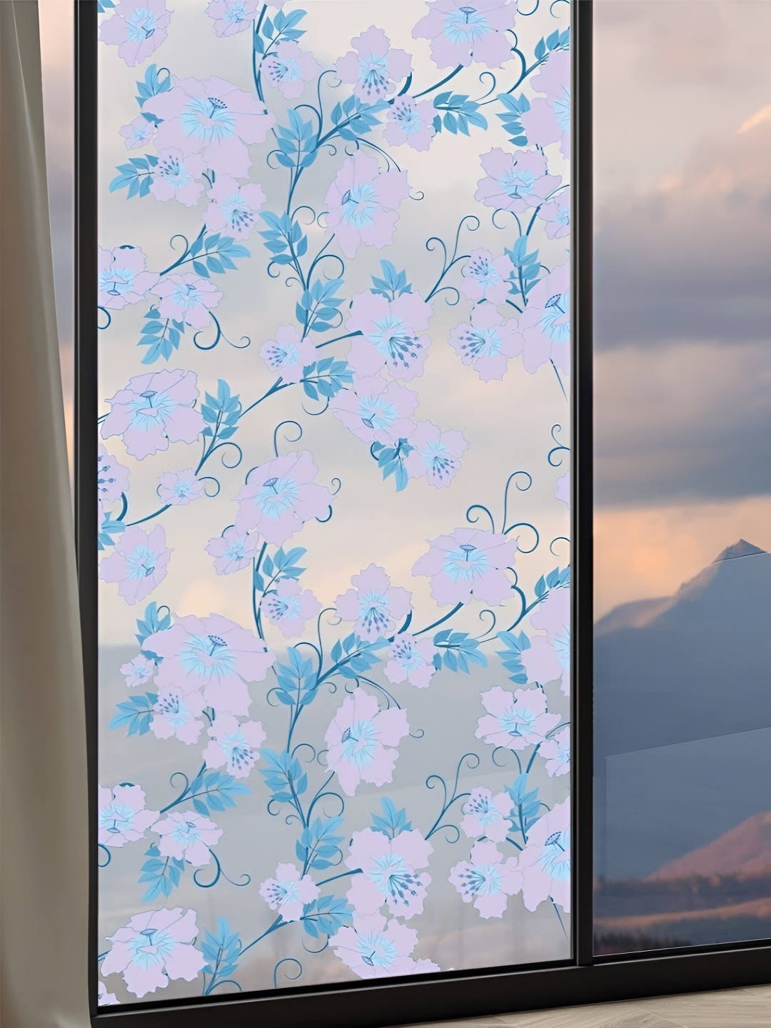 

CVANU Transparent & Blue Floral Printed Window Wall Sticker