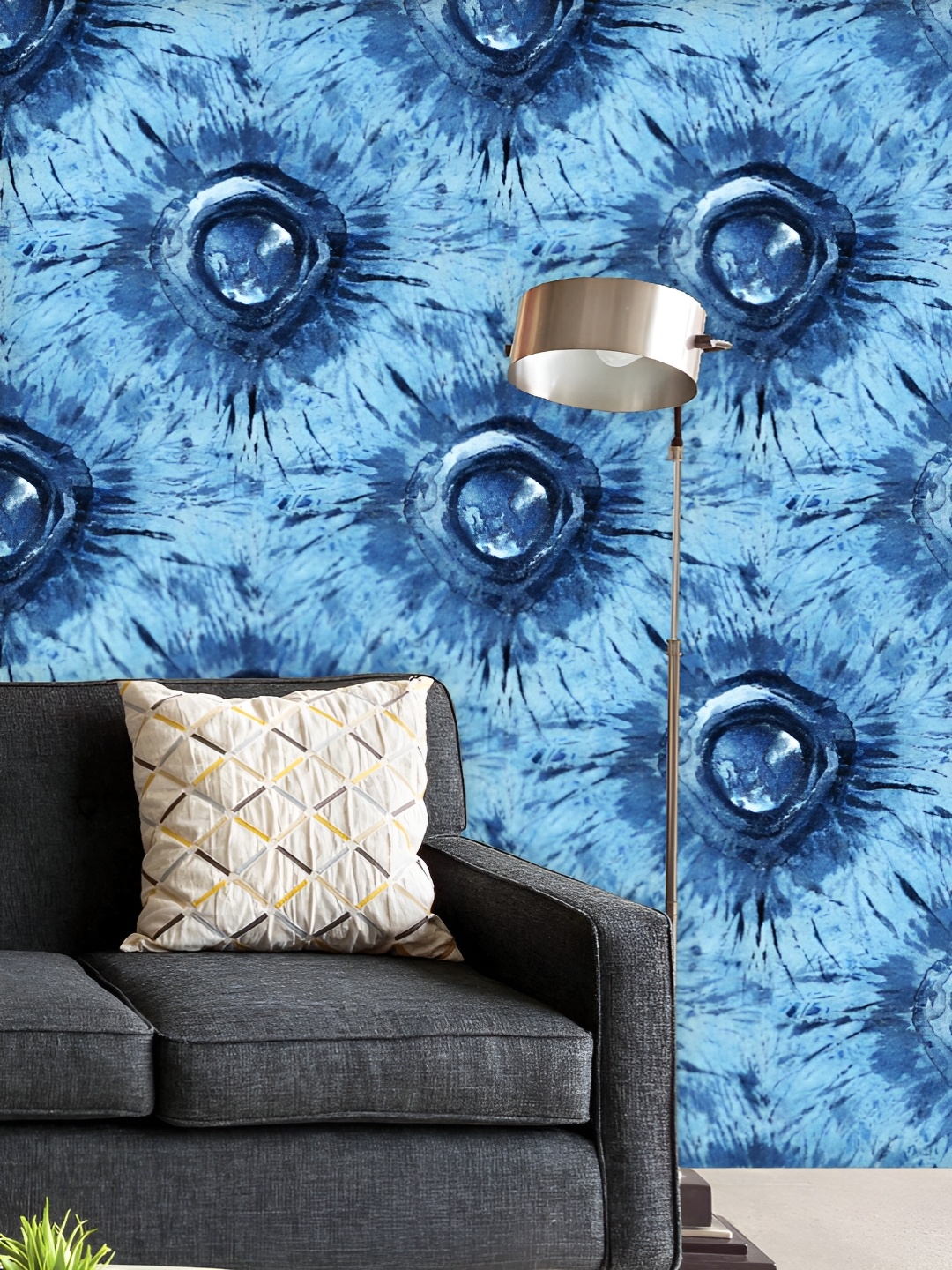 

ArtzFolio Printed UV-Resistant Anti-Bacterial Shibori Indigo Batik Peel & Stick Wallpaper, Multi