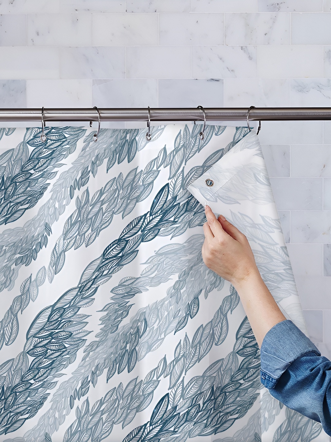 

ArtzFolio Green & White Printed Waterproof Shower Curtain