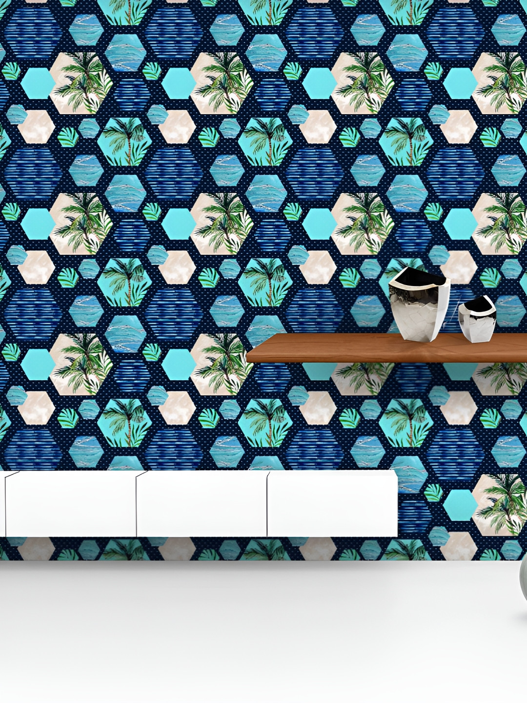 

ArtzFolio Printed UV-Resistant Anti-Bacterial Abstract Summer Hexagon Peel & Stick Wallpaper, Multi