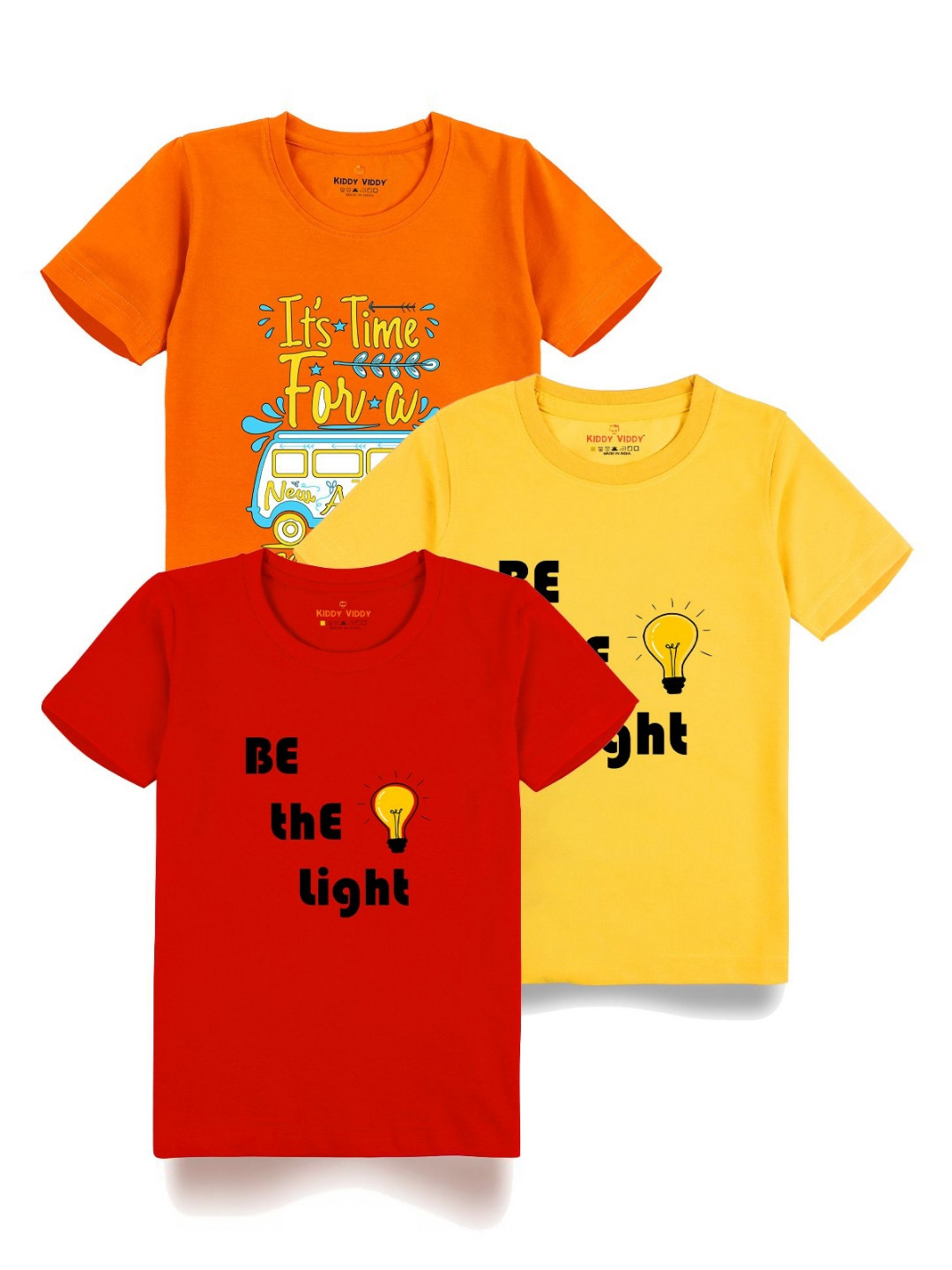 

Kiddy Viddy Boys Pack Of 3 Typography Printed Round Neck Cotton T-shirts, Red