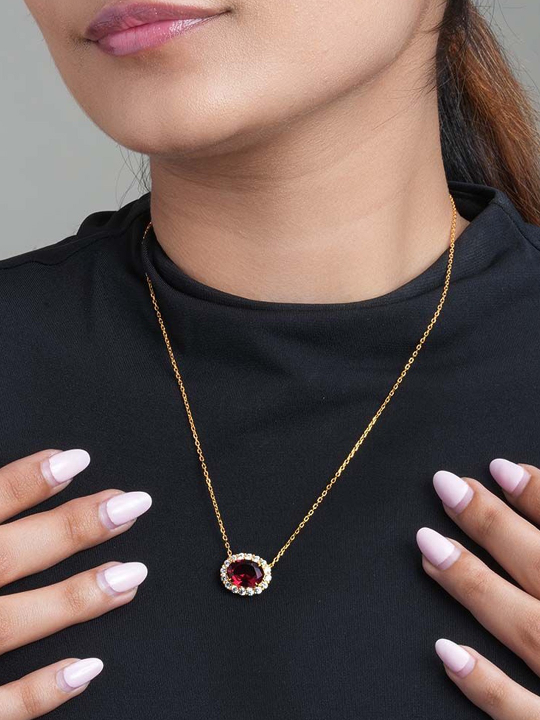

PALMONAS Sterling Silver Gold-Plated Stone Studded Necklace