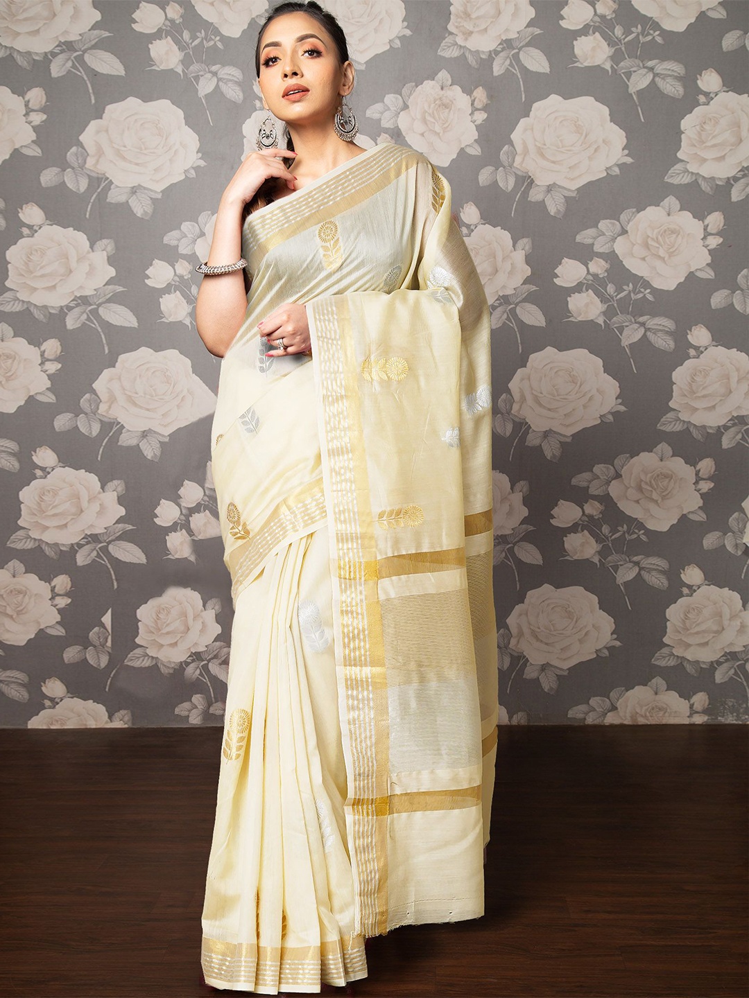 

Unnati Silks Woven Design Handloom Uppada Saree, Cream