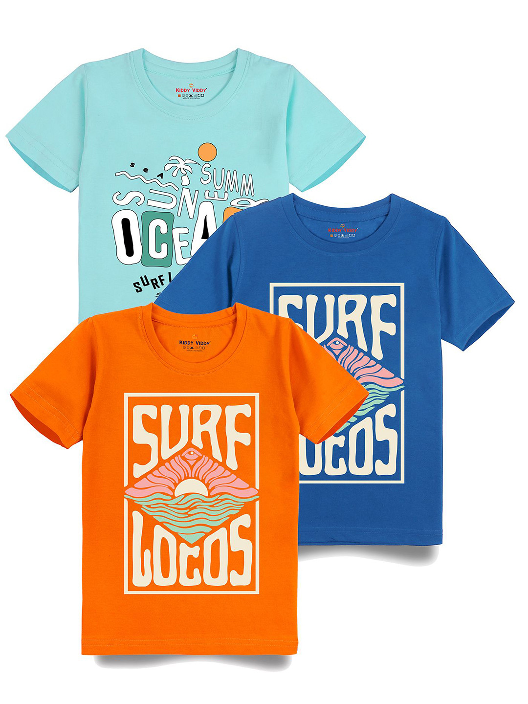 

Kiddy Viddy Boys Pack Of 3 Typography Printed Round Neck Cotton T-shirts, Orange