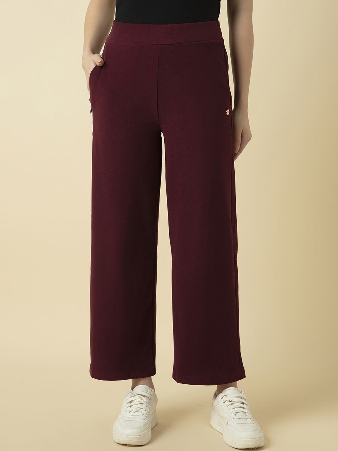 

Van Heusen Athleisure Women Zipper Pocket High Waist Wide Leg Pant, Burgundy