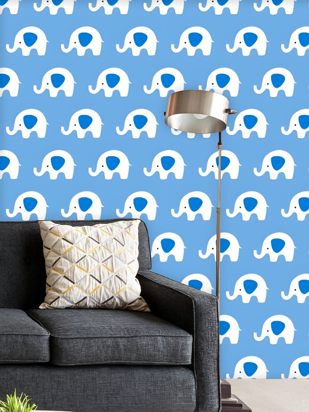 

ArtzFolio Printed UV-Resistant Anti-Bacterial Blue White Elephants Peel & Stick Wallpaper, Multi