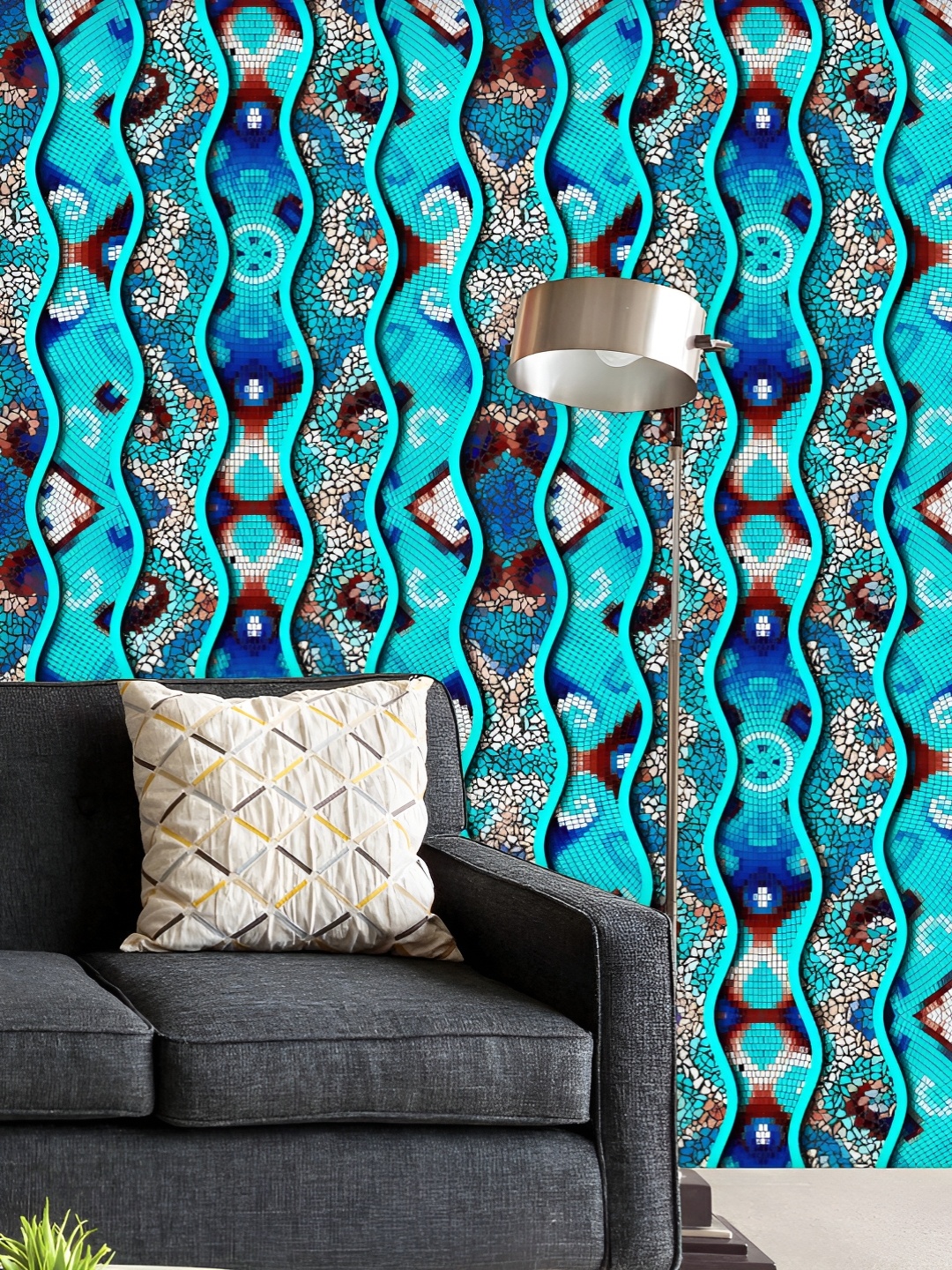 

ArtzFolio Printed UV-Resistant Anti-Bacterial Turquoise Mosaic Peel & Stick Wallpaper, Multi