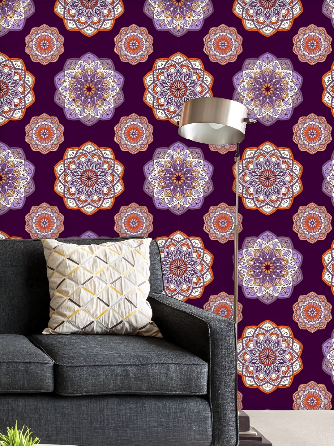 

ArtzFolio Printed UV-Resistant Anti-Bacterial Floral Mandala Pattern Peel & Stick Wallpaper, Multi