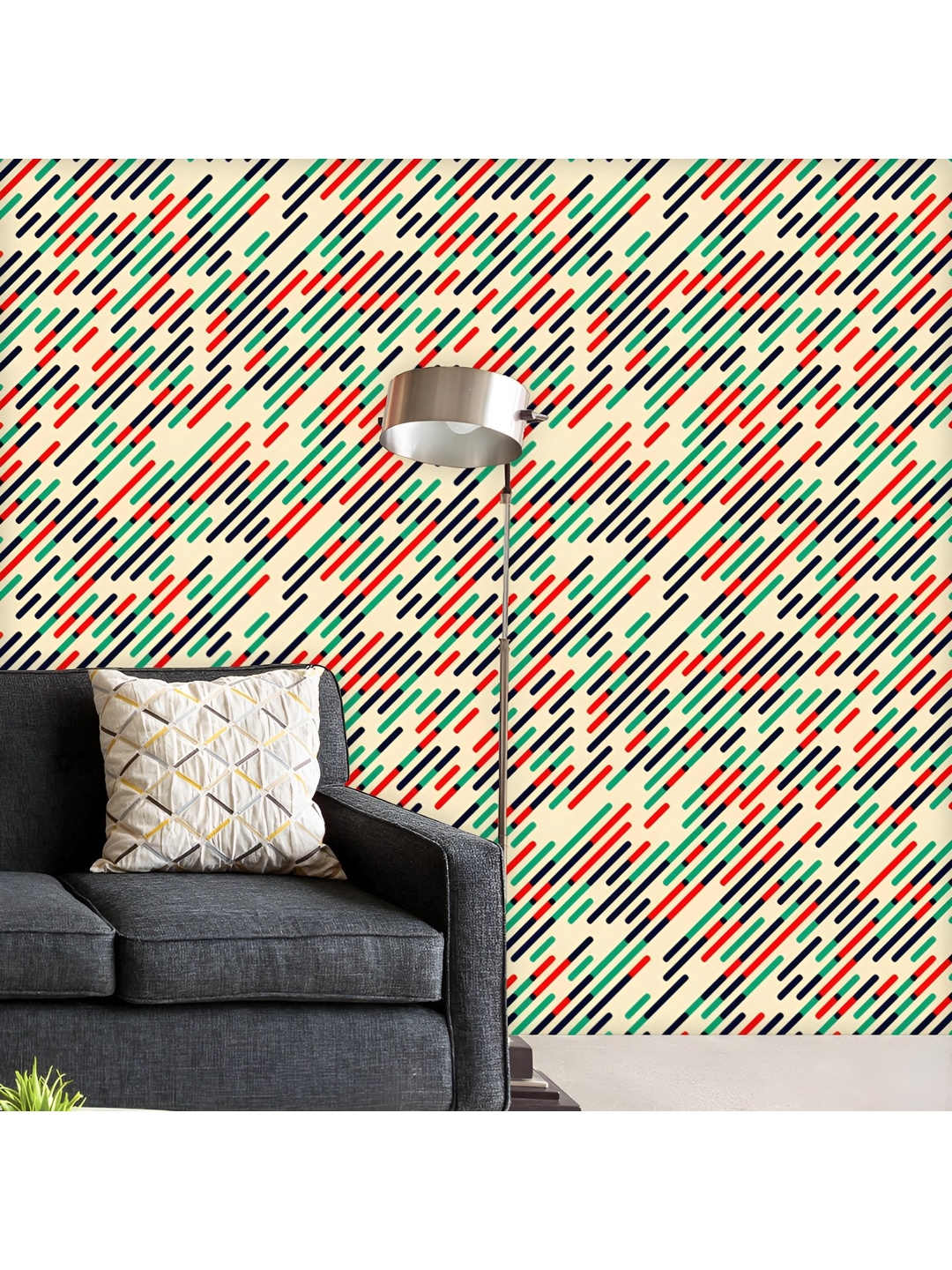 

ArtzFolio Printed UV-Resistant Anti-Bacterial Red Green Diagonal Lines Peel & Stick Wallpaper, Multi