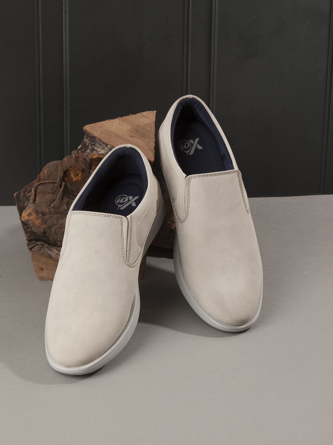 

ID Men Slip-On Round Toe Antibacterial Sneakers, Cream